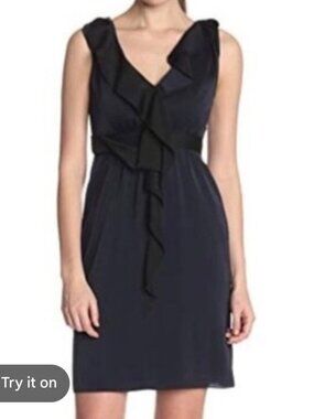 Elie Tahari Navy Silk Ruffle Shift Dress Size 4